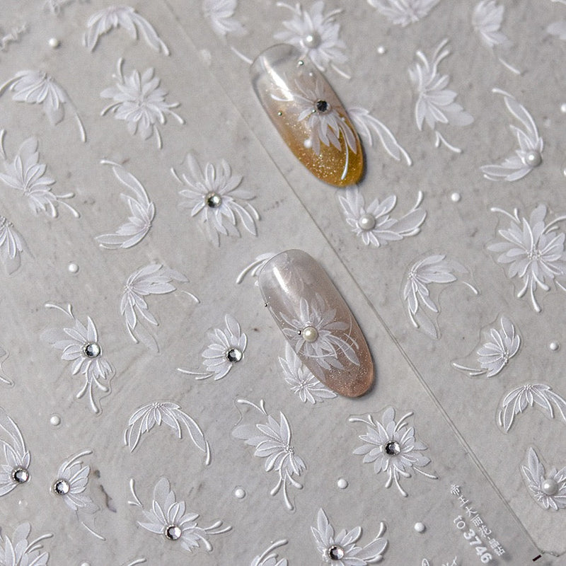 Hello Claws | Spring White Flower 5D Diamond Nail Deco Sticker