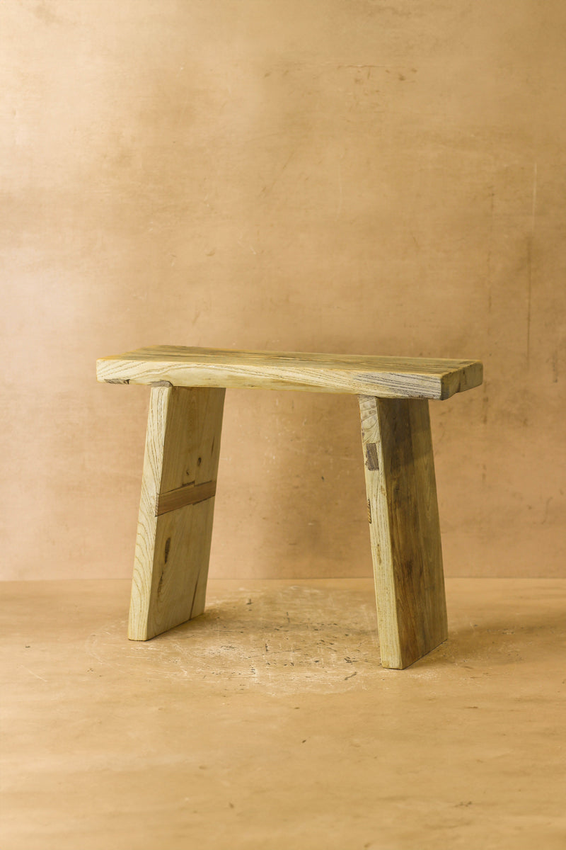 Vintage Rustic Square Elm Wood Stool - No 2