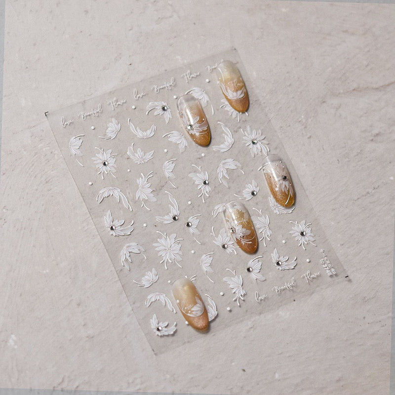 Hello Claws | Spring White Flower 5D Diamond Nail Deco Sticker