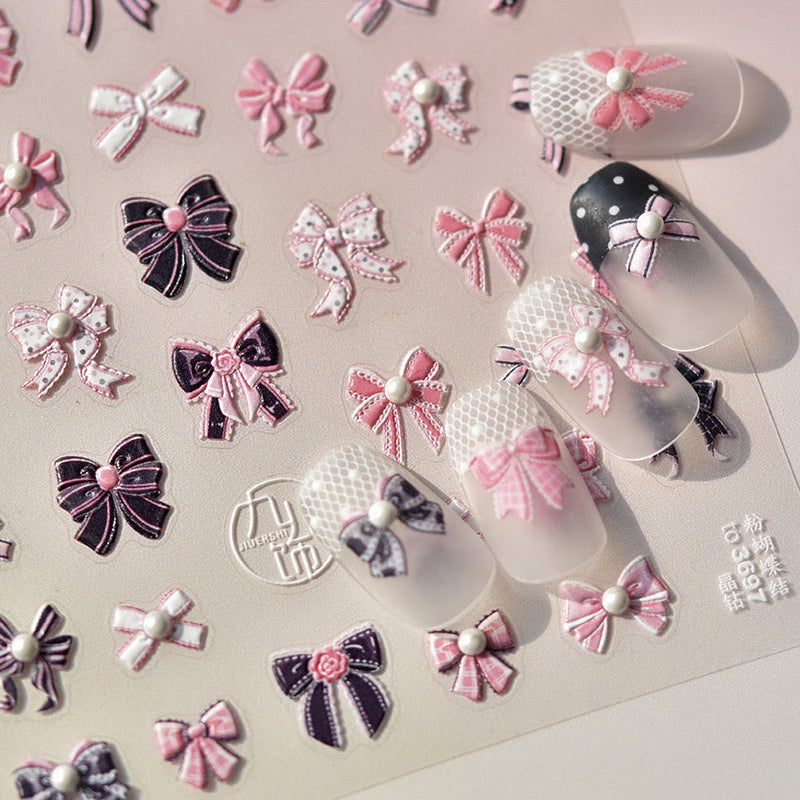 Hello Claws | Black Pink Bowknot Nail Deco Sticker