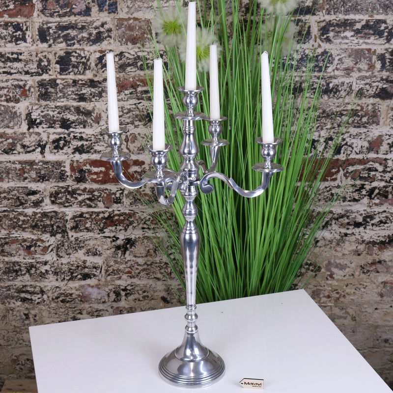 Mula Polished Silver 5 Candle Candelabra Centerpiece 62cm