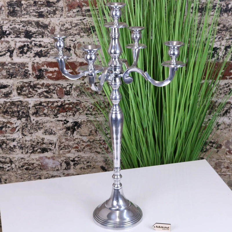 Mula Polished Silver 5 Candle Candelabra Centerpiece 62cm