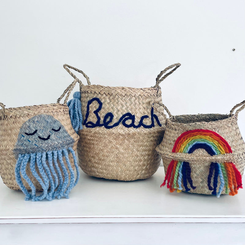 Blue Personalised tassel name basket - Extra Large