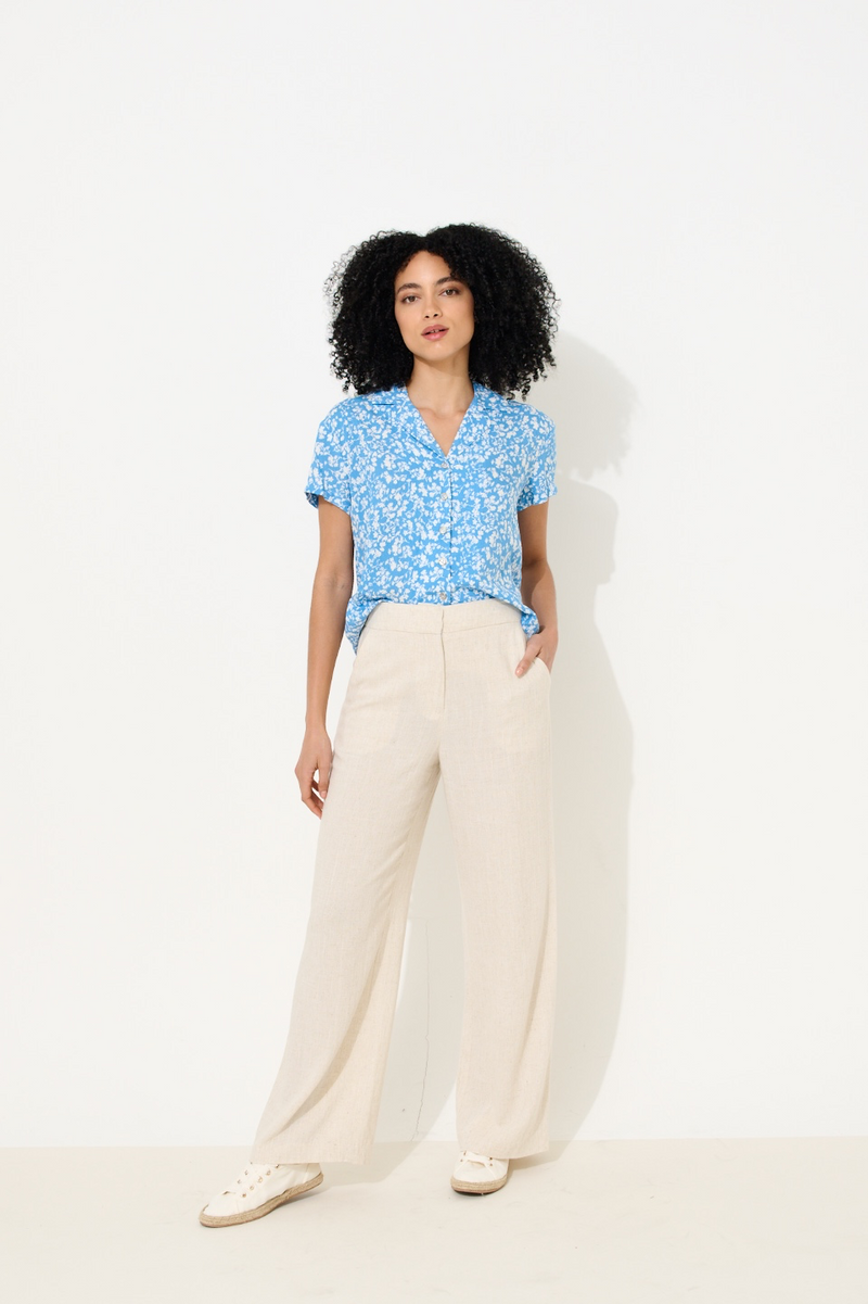 Tilde Linen Mix Wide Leg Trousers - Natural