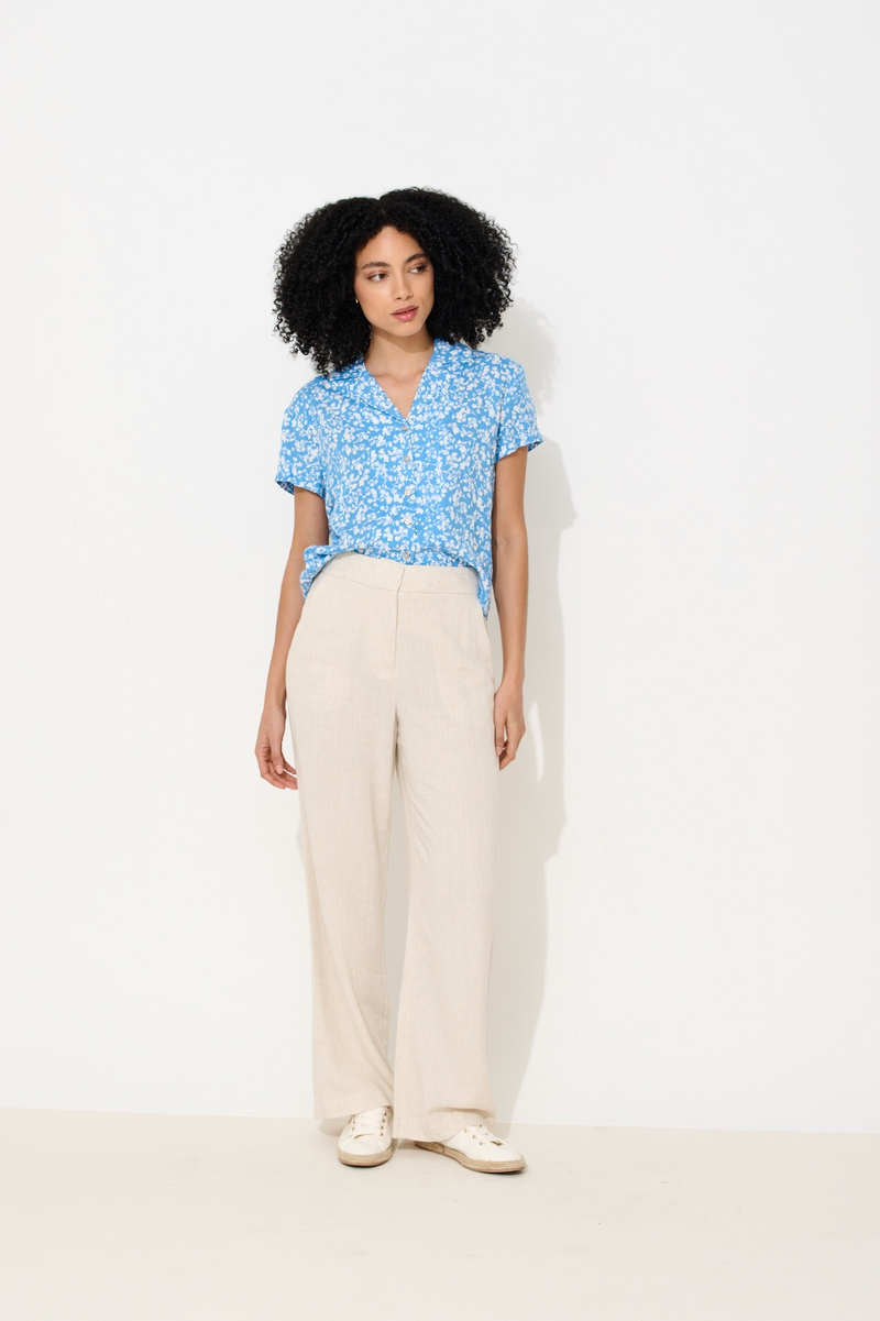 Tilde Linen Mix Wide Leg Trousers - Natural
