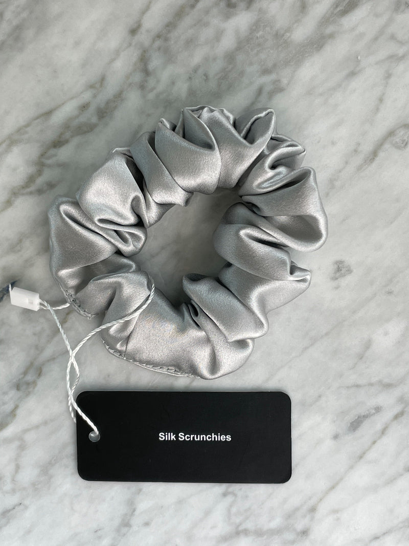 Silver Silk Scrunchie - Regular