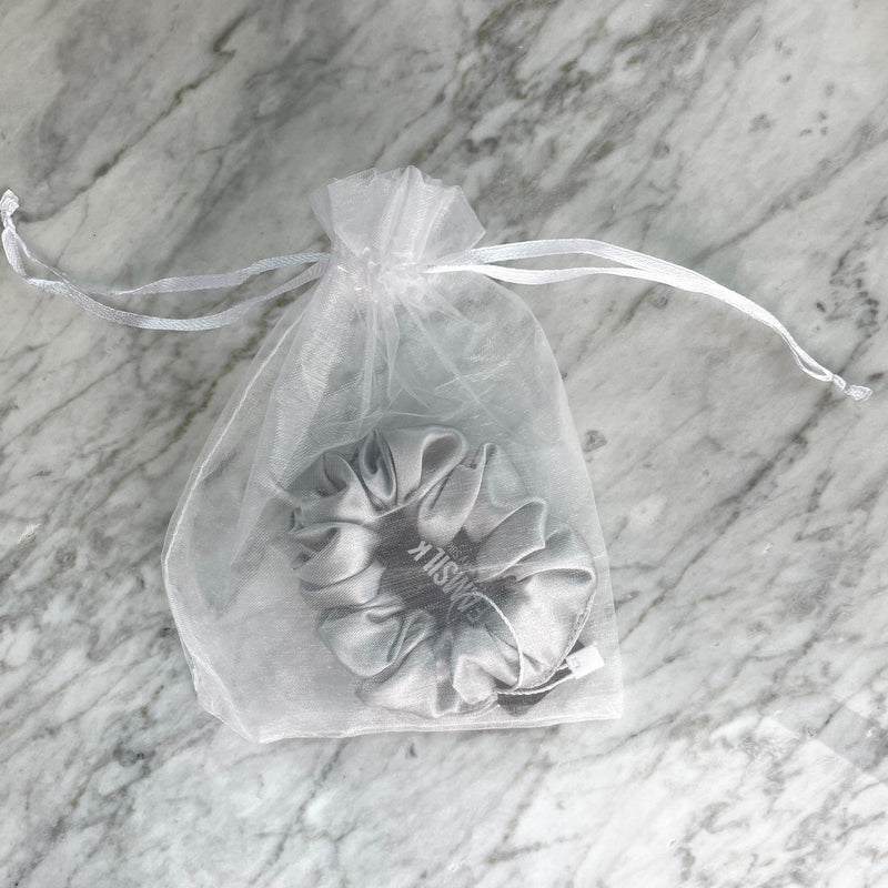 Silver Silk Scrunchie - Regular
