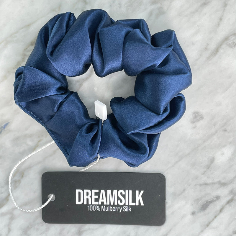 Navy Blue Silk Scrunchie - Regular