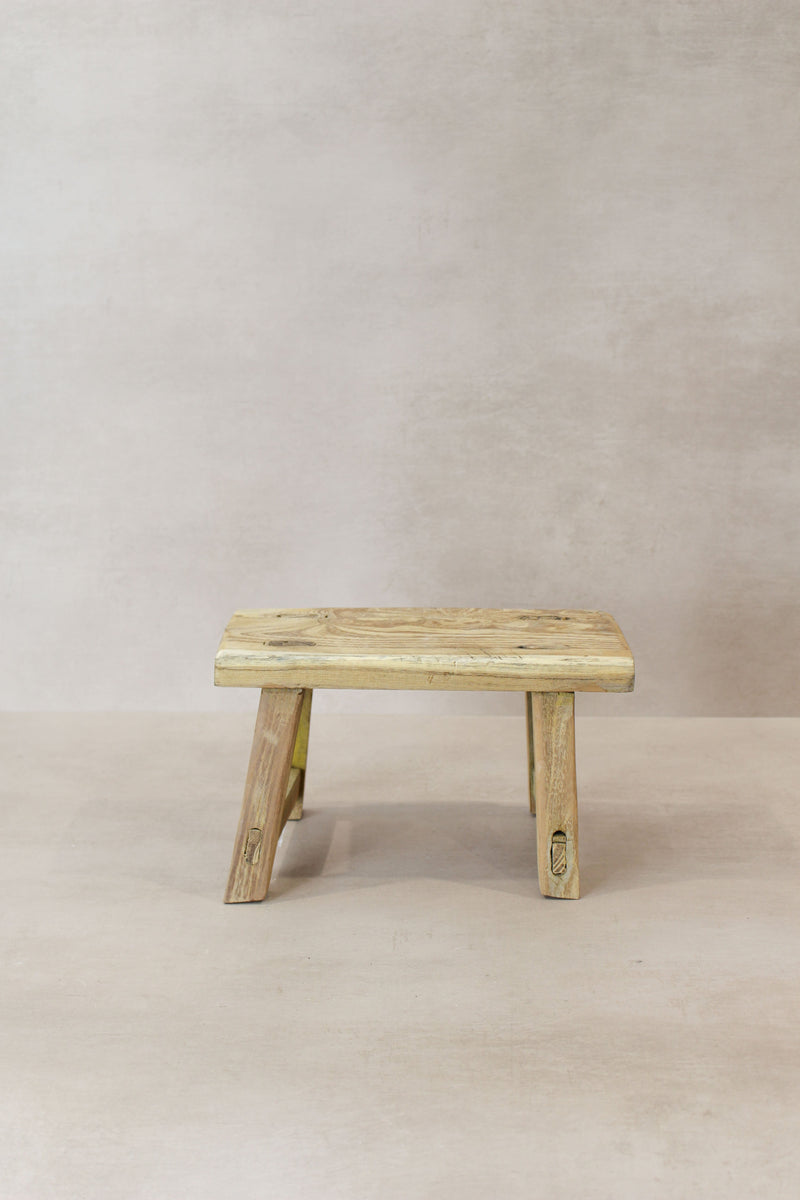 Vintage Rustic Elm Wood Stool - Small - No 17