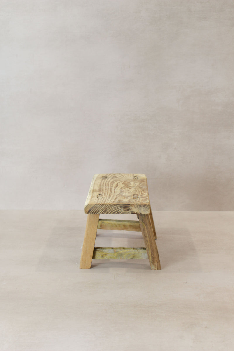 Vintage Rustic Elm Wood Stool - Small - No 17