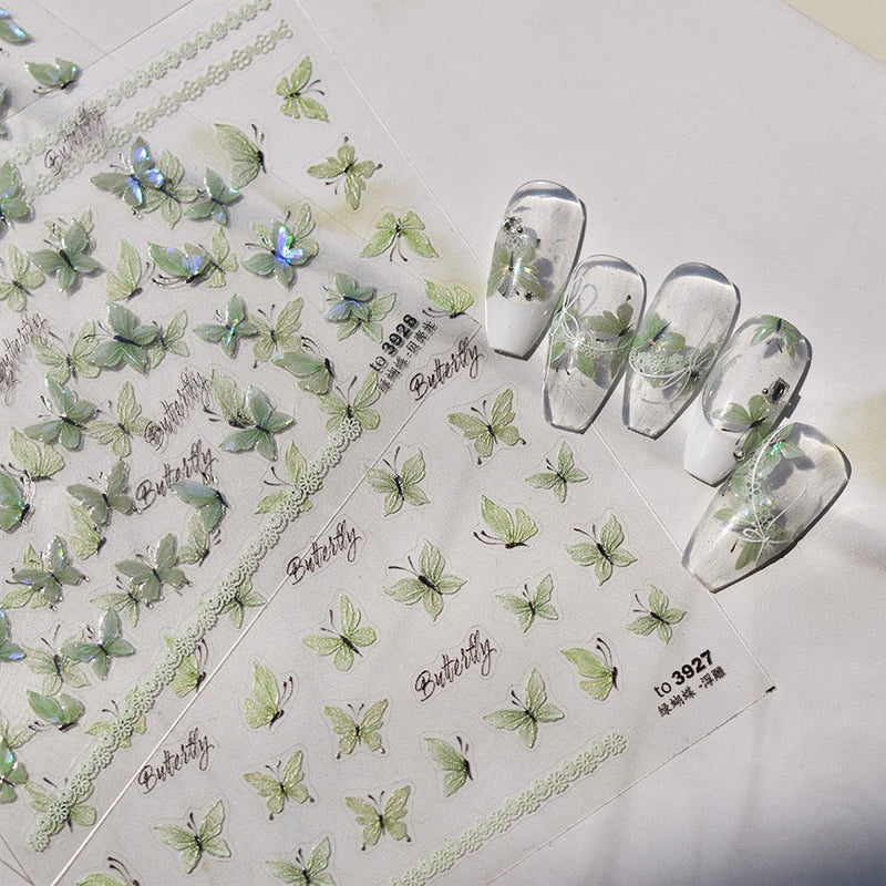 Hello Claws | Crystal Green Butterfly 5D Embossed Pattern Design Nail Deco Sticker