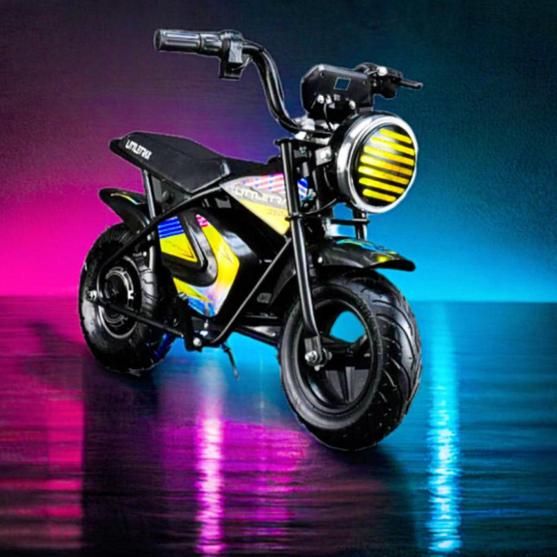 Littletrax 350W Kids Electric Bike – Ages 3 to 12+ ride on mini monkey bike - 3 speed, Bluetooth music, horn, lights, 36v