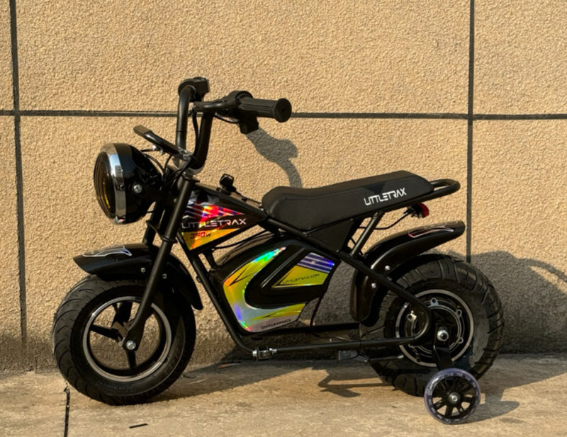 Littletrax 350W Kids Electric Bike – Ages 3 to 12+ ride on mini monkey bike - 3 speed, Bluetooth music, horn, lights, 36v