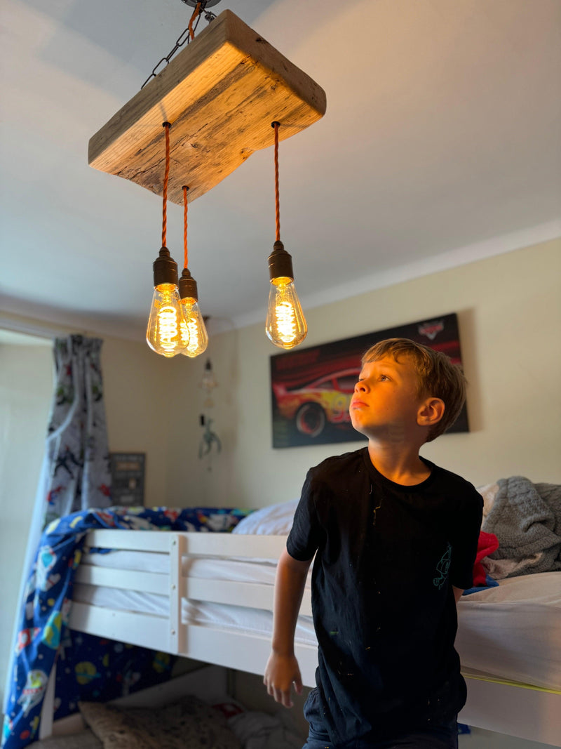 Triple Wooden Beam Chandelier - Norwegian Spruce Cluster Pendant Light