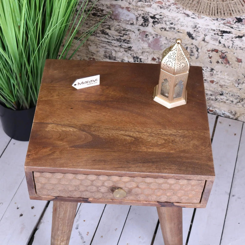 Joypur Mango Wood Bedside Cabinet Dimple Design
