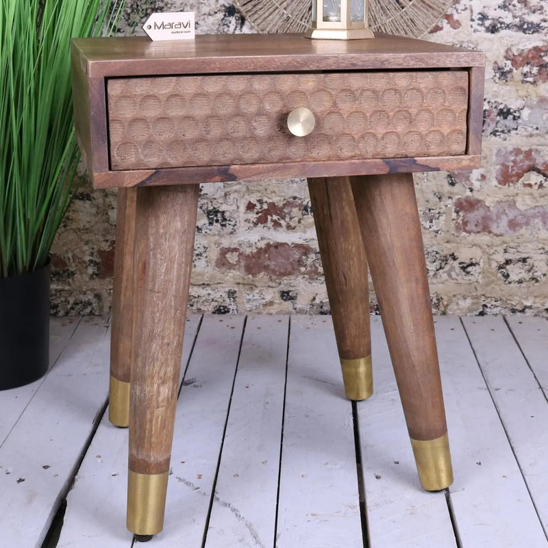 Joypur Mango Wood Bedside Cabinet Dimple Design