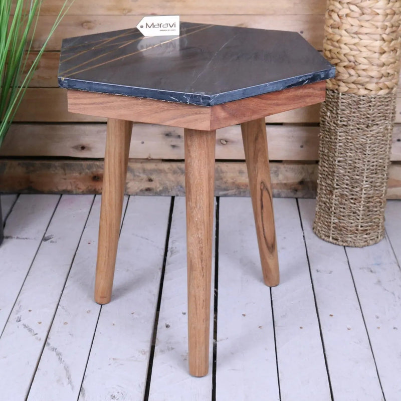 Siangra Hexagon Black Marble Side Table