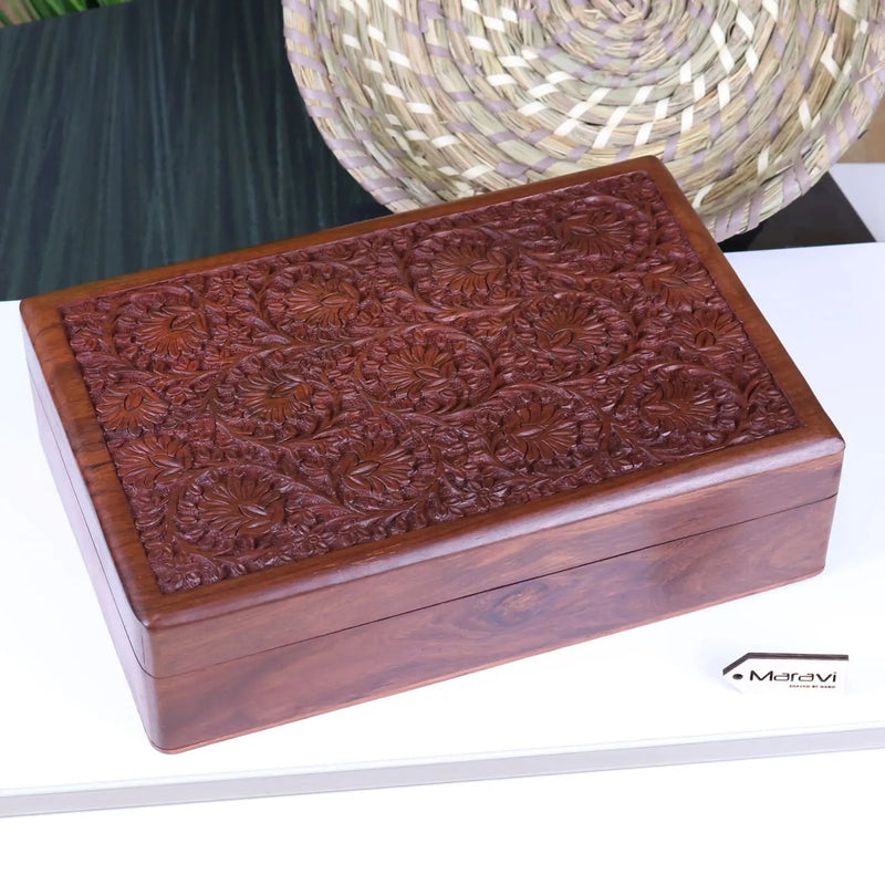 Sateek Large Hand Carved Wooden Box