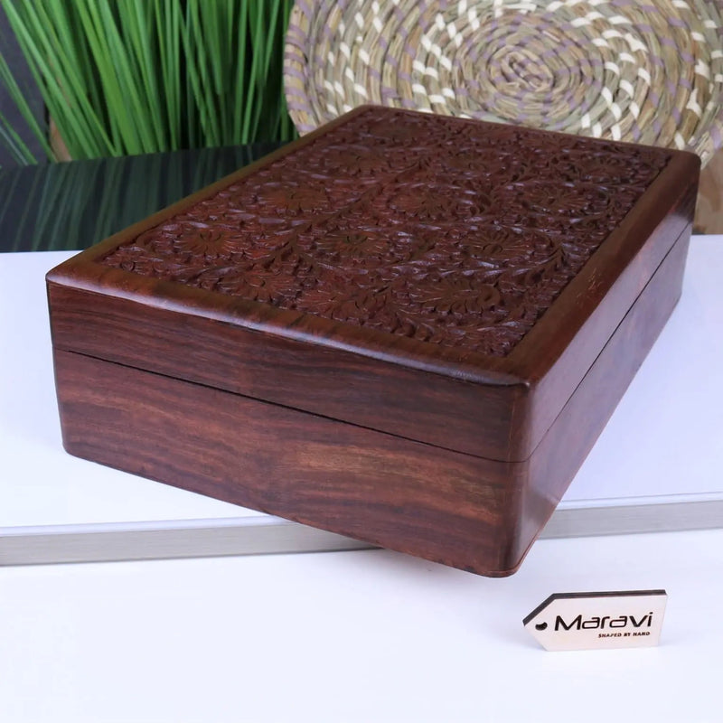 Sateek Large Hand Carved Wooden Box