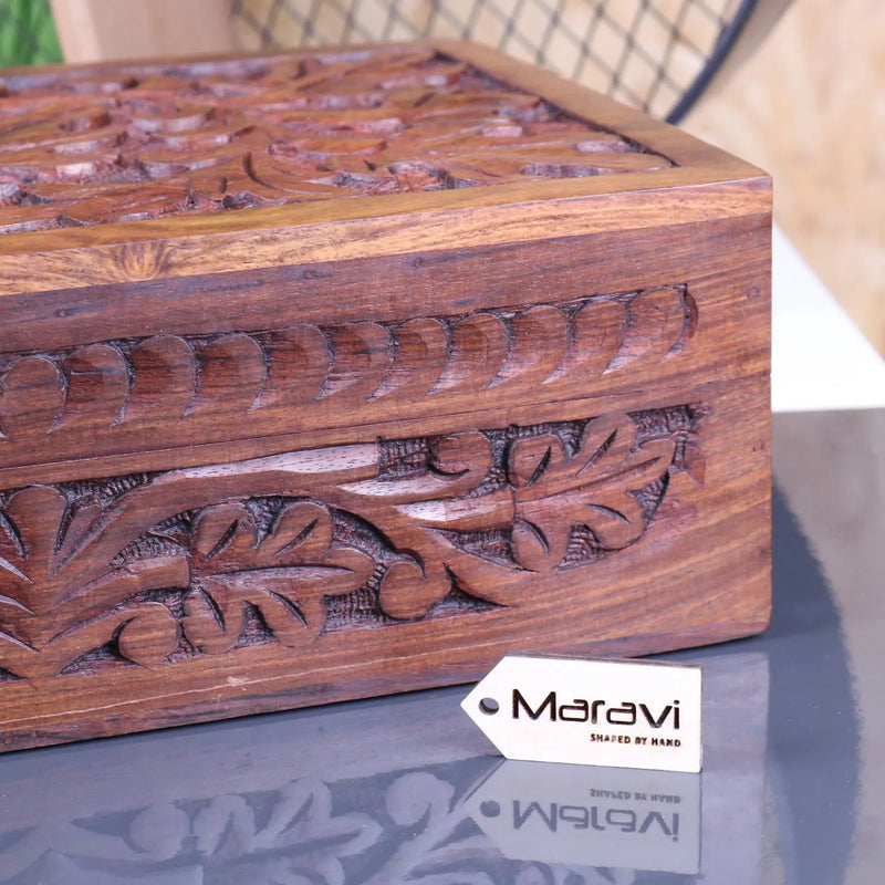 Zopui Large Hand Carved Wooden Box