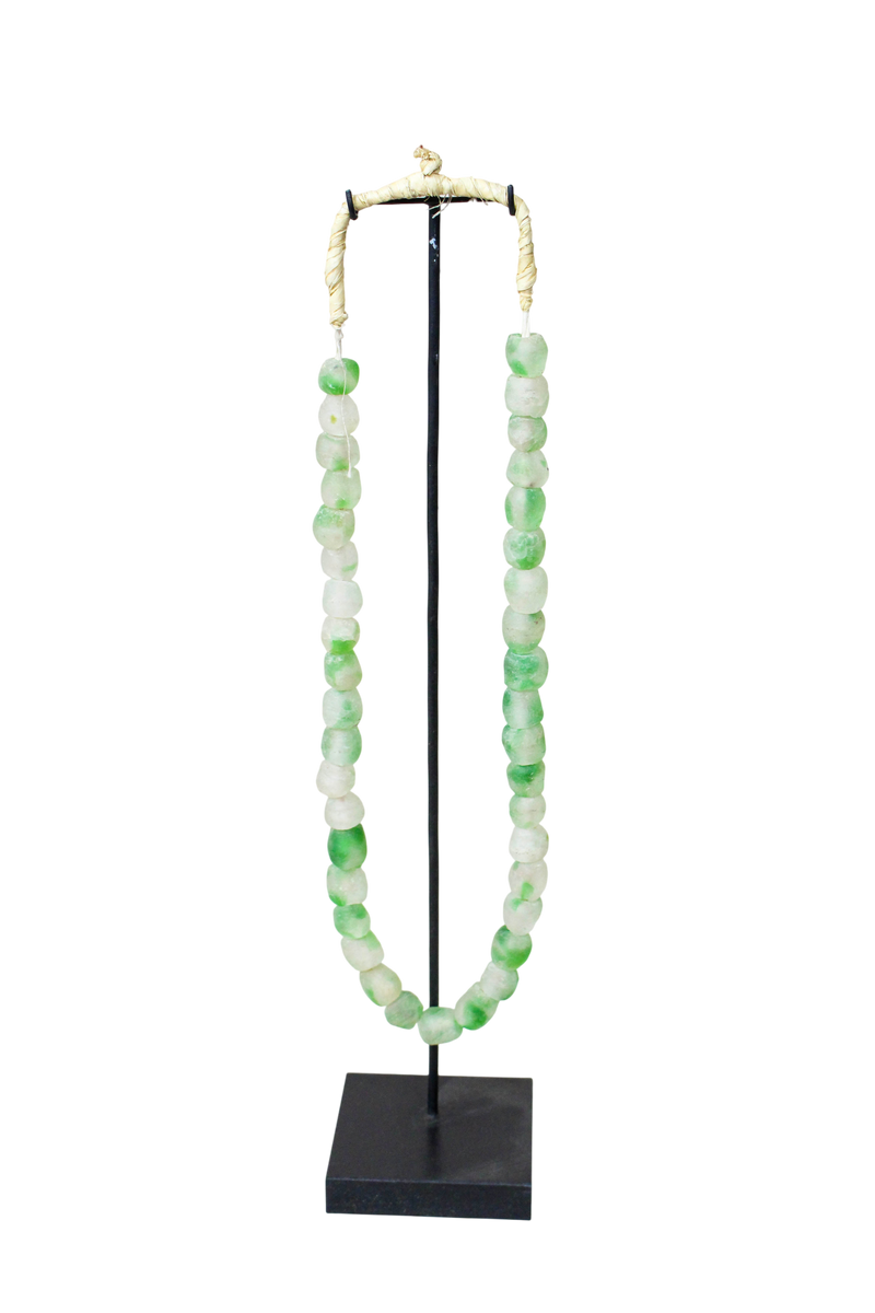 Ghana Glass Beads Necklace, Green and White - 85.12