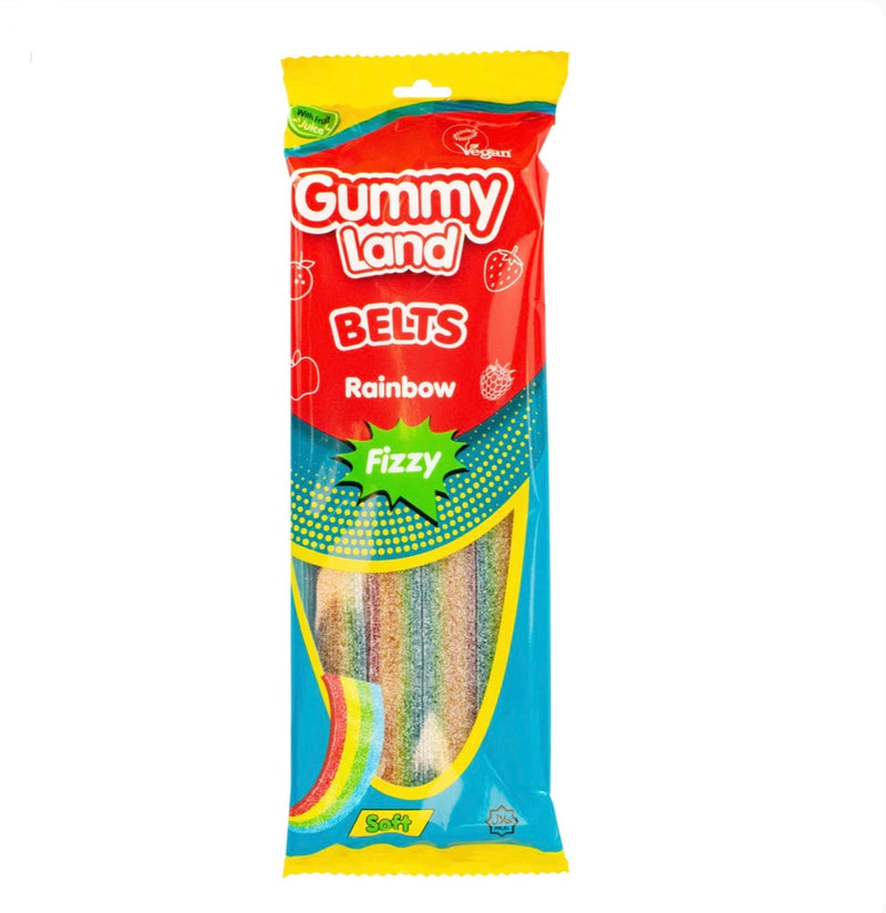 Gummy Land - rainbow fizzy belts 150g