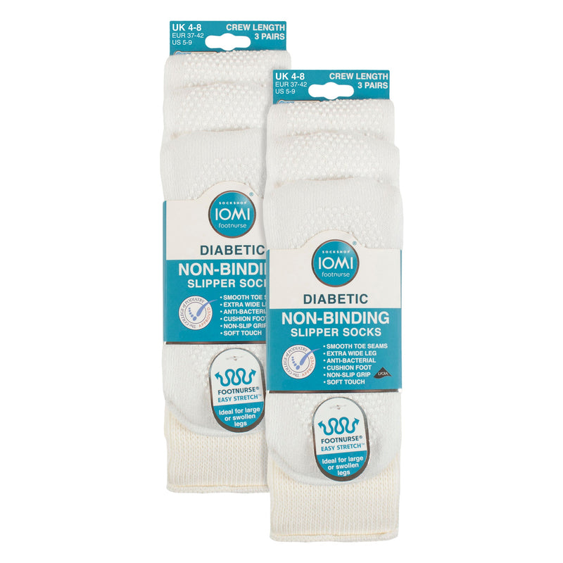 6 Pack Diabetic Bed Socks with Grips | Non Slip Extra Wide Slipper Socks