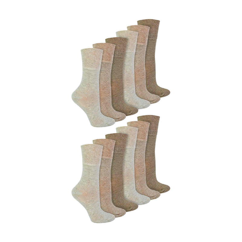 12 Pairs Ladies Diabetic Bamboo Socks | Non Elastic Gentle Grip Top Socks
