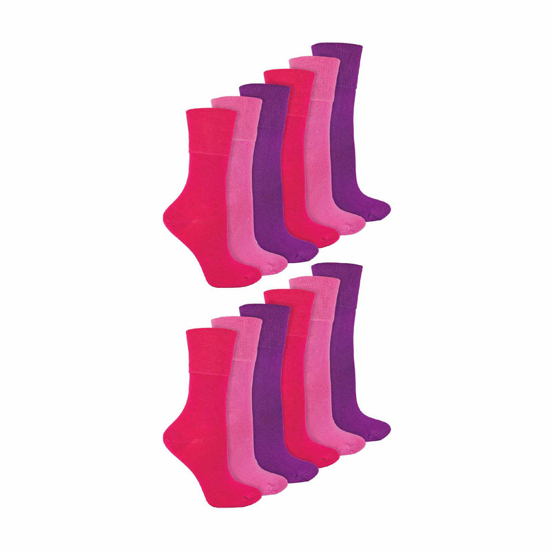 12 Pairs Ladies Diabetic Bamboo Socks | Non Elastic Gentle Grip Top Socks