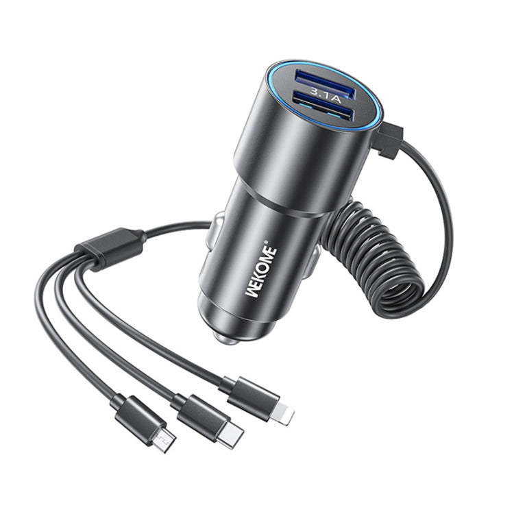 WK WP-C44 Pop Digital Series Ciahung 3-in-1 Cabled 33W Dual-USB Fast Car Charger, WP-C44 (Silver)