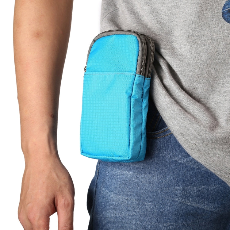 Universal Multi-function Plaid Texture Double Layer Zipper Sports Waist Bag / Shoulder Bag for iPhone X  & 7 & 7 Plus / Galaxy S9+ / S8+ / Note 8 / Sony Xperia Z5 / Huawei Mate 8, Size: 16.5 x 9.0 x 3.0cm