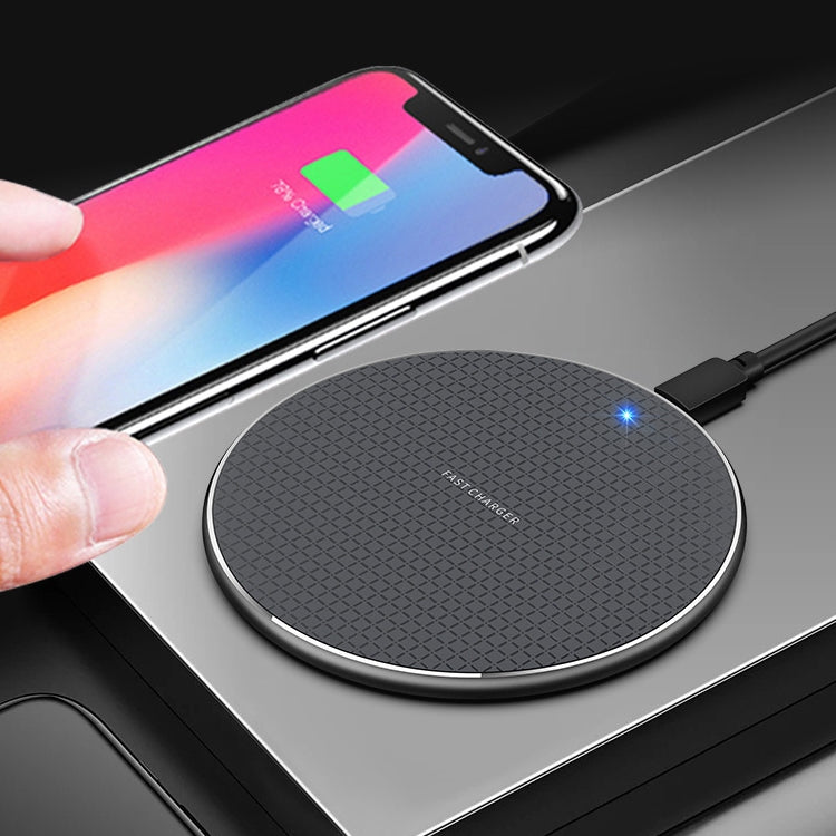 K8 15W Aluminum Alloy Round Desktop Wireless Charger with 1m Type-C Fast Charging Cable, K8