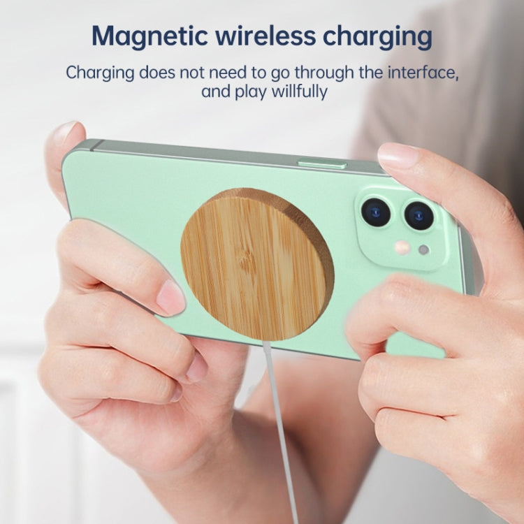 JYD01 15W Magsafe Round Bamboo Wood Magnetic Wireless Charger