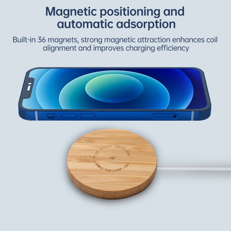 JYD01 15W Magsafe Round Bamboo Wood Magnetic Wireless Charger