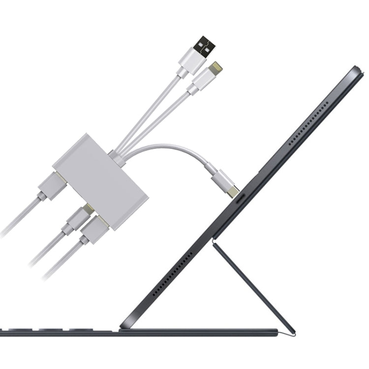 5 in 1 8 Pin + Type-C / USB-C + USB + TF Card + SD Card Multi-function Camera Reader Adapter, 5 in 1