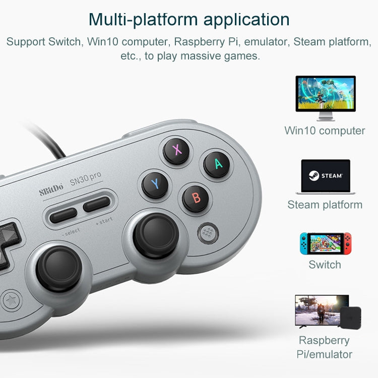 8Bitdo SN30 PRO USB Wired Gamepad Joystick for Switch / Steam / PC, SN30 PRO Wired(Grey)
