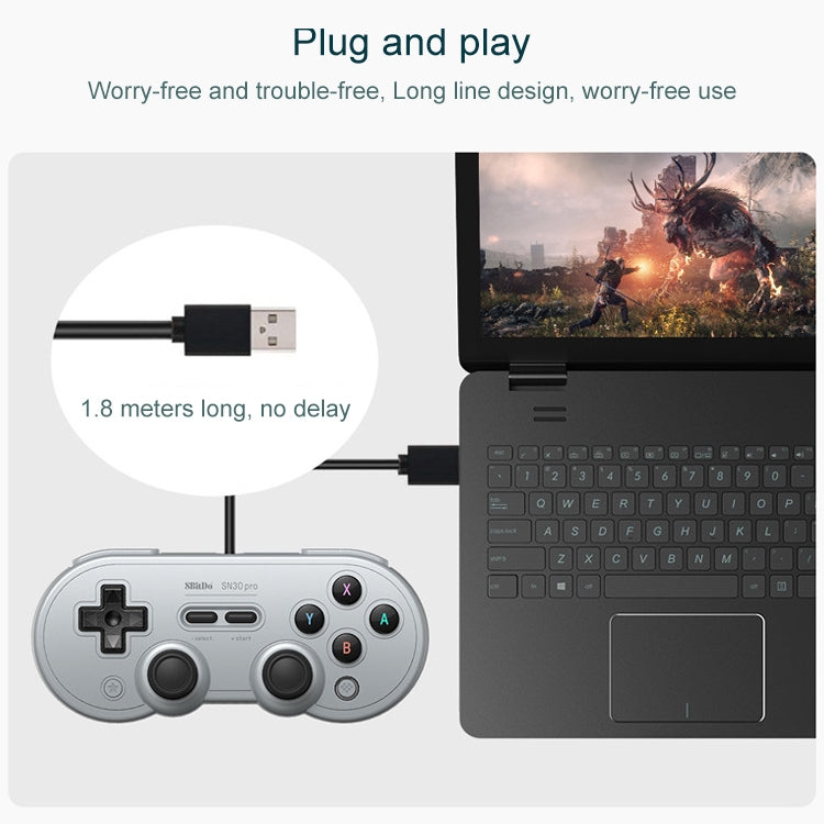 8Bitdo SN30 PRO USB Wired Gamepad Joystick for Switch / Steam / PC, SN30 PRO Wired(Grey)