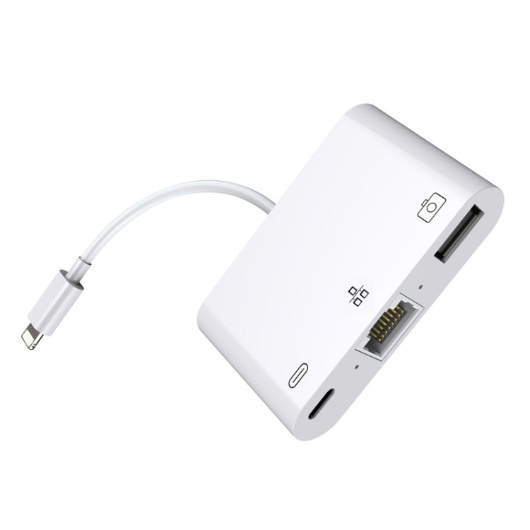 8 Pin to RJ45 1000Mbps Network Adapter + Charging Port + Camera USB Read Multi-function Converter, 1000Mbps
