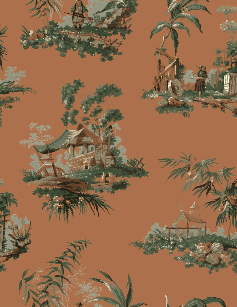 Vintage Oriental Wallpaper - Bright green