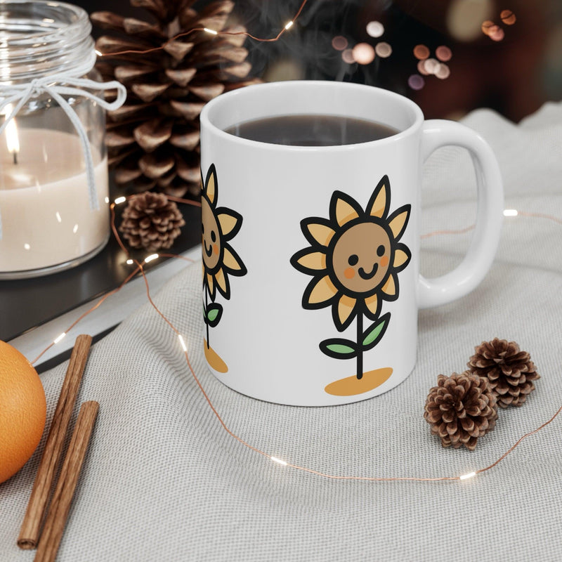 Hand-Drawn Sunflower Ceramic Mug | 11 oz Bright Gift