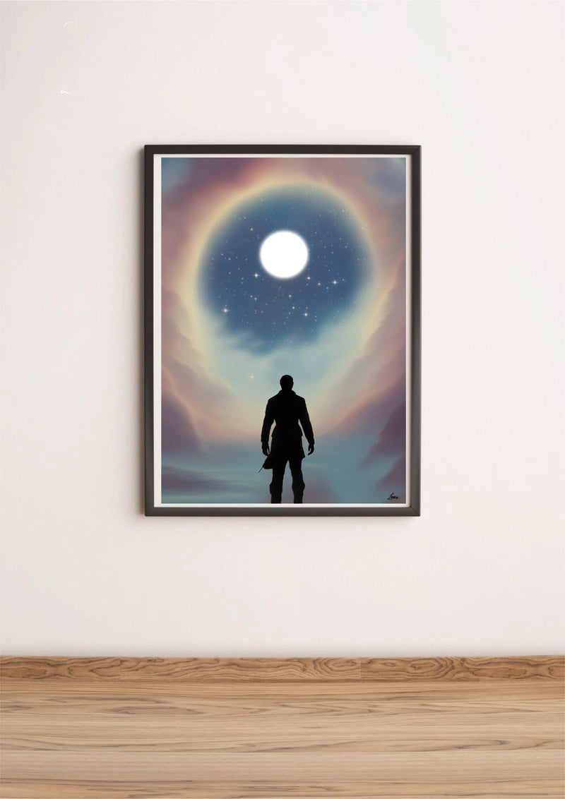 Celestial Contemplation – Cosmic Moon Art Print