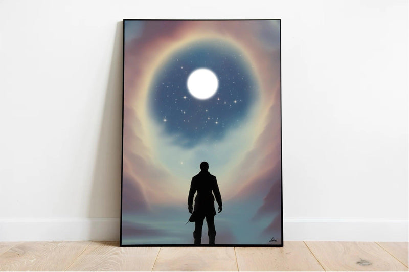 Celestial Contemplation – Cosmic Moon Art Print