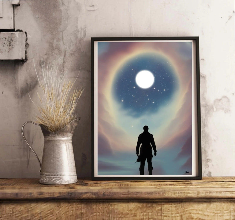 Celestial Contemplation – Cosmic Moon Art Print