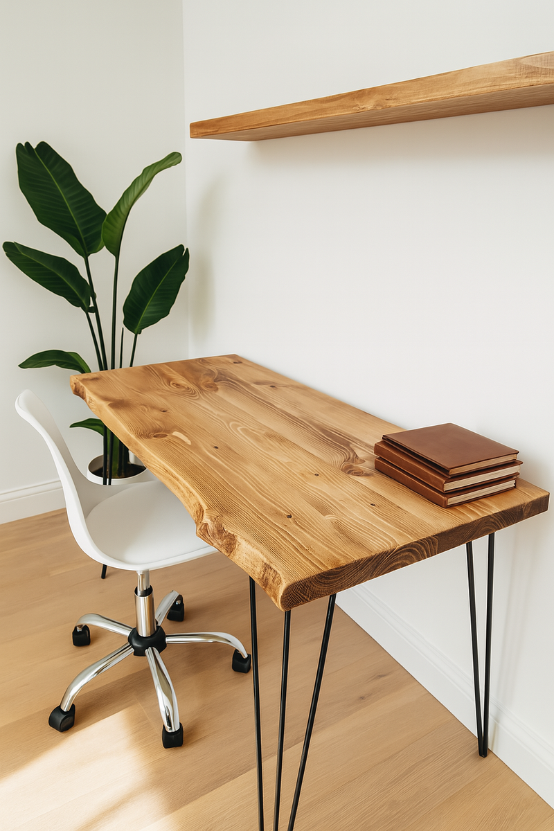 Live / Waney Edge Study Desk / Table With Metal Hairpin Legs