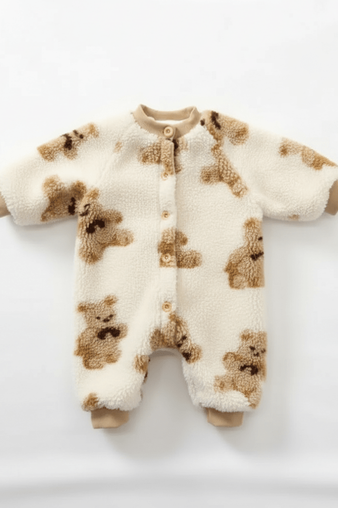 Bear Fleece Romper Cream or Brown