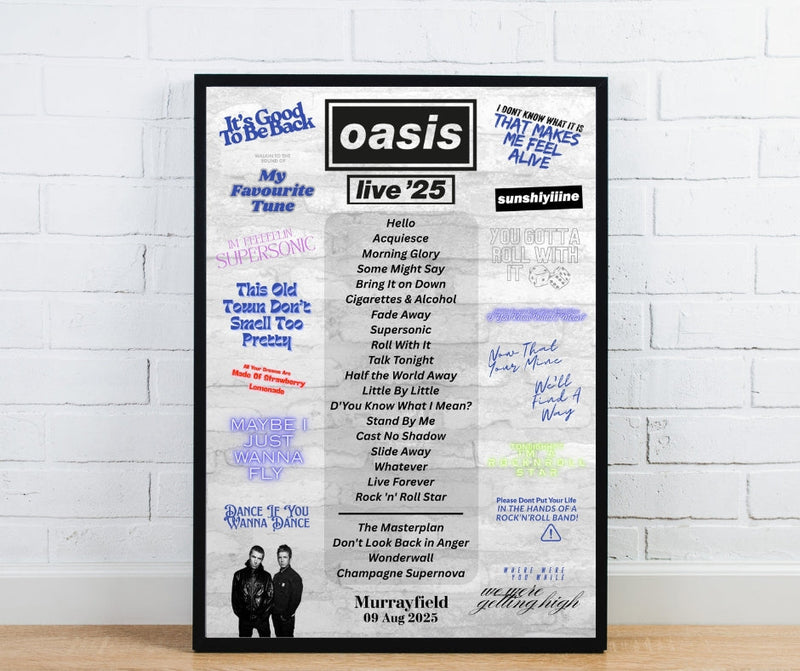 Oasis Live'25 Setlist Poster - Oasis Inspired Print