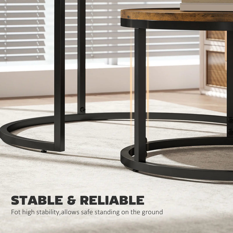 Nest of 2 Tables Wood Effect | Stacking Side Tables | Living Room Coffee Table Set