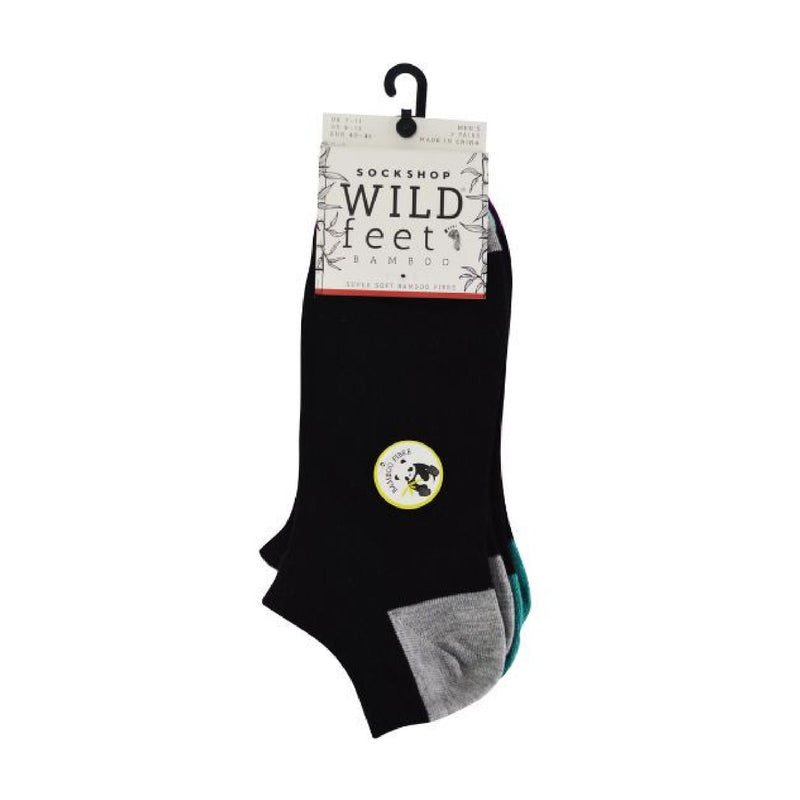 3 Pack Mens Bamboo Trainer Socks with Coloured Heel & Toe