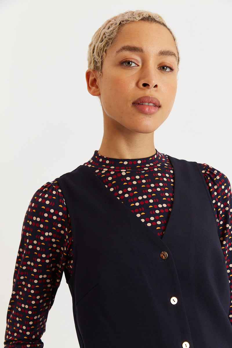 Jakson Sustainable Satin Back Crepe Waistcoat - Navy