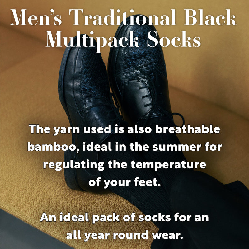 Mens Cotton Plain Black Dress Socks (Multipack Options)